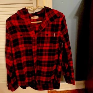 Hollister Plaid button up with hood